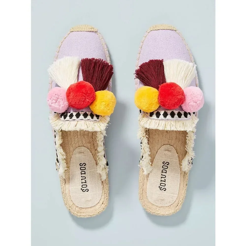 Soludos Coco Lilac Multicolor Pom Pom Espadrille Slides Sz 6 Anthroplogie Boho